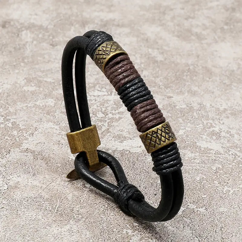 Vintage Leather Wrist Cuff Bangle Bracelet