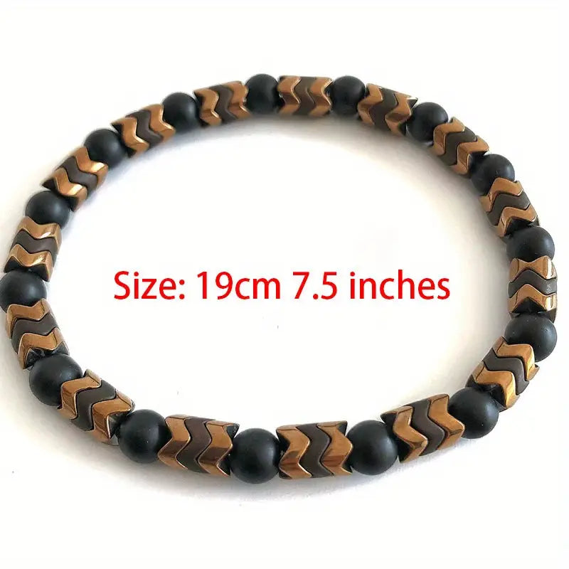 Black Onyx Round Bead &amp; Arrow Stone Bead Bracelet