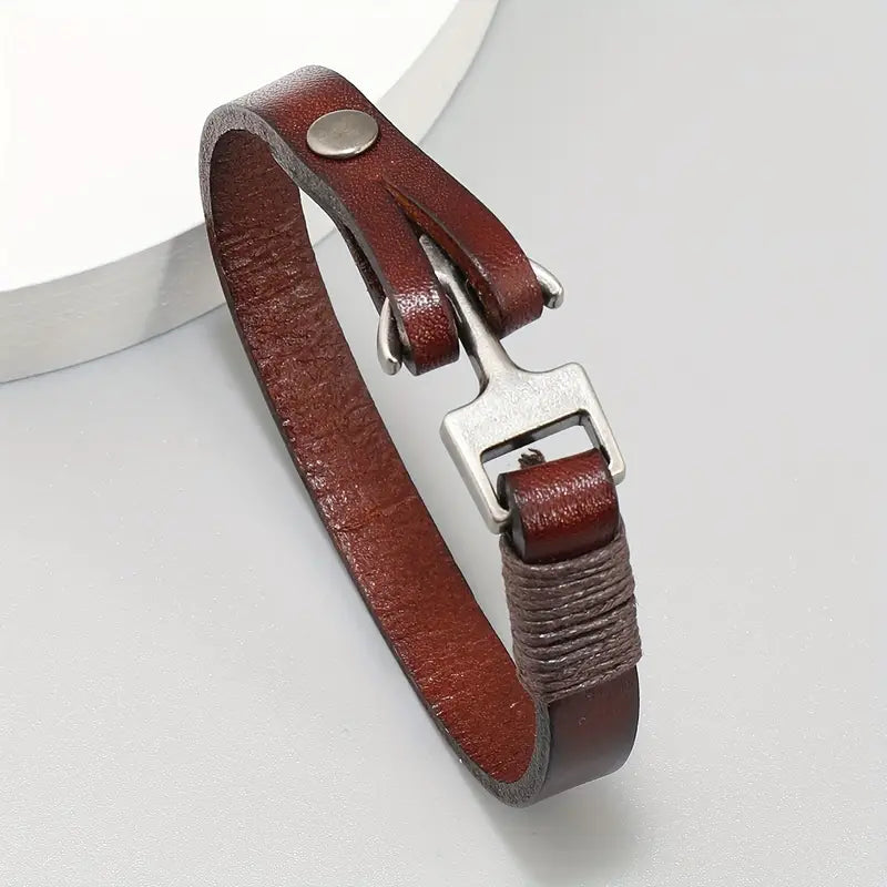 Vintage Leather Marine Anchor Buckle Men&#39;s Bracelet